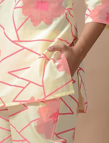 Image of Pinkmint Women's Pure Cotton Co Ord Set l Kurta Sets for Women |Kurta Sets| Printed Kurta with Pant l Stylish Pocket & 3 /4 Sleeve Women Co-ord Set (Avaiable in Plus size)