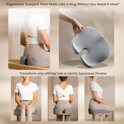 Image of Memory Foam Bed Pillow,Adaptive Pillows for Neck Pain Relief,Medium Firm Pillow for Side,Back,and Stomach Sleepers Keep Pressure Relief to Deep Sleep Home Chair, Car, Wheelchair (Grey, Seat cushion)
