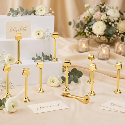 Image of 6 Pcs Gold Metal Table Number Holders 4 Inch Wedding Place Card Holders Bulk Harp-clip Sign Stands for Displaying Memo Note Menu Wedding Restaurant Birthday Decor