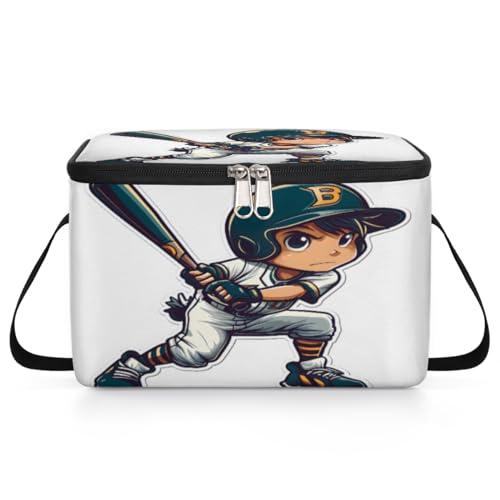 Baseball Player Lunch Bags for Women Men 9 Cans, Hot & Cold Food Delivery Bag Insulated Grocery Bag Insulated Lunch Box Cooler Bag for Office Work Picnic Beach