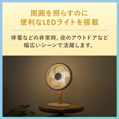 plus more ミニリビングファン LEDライト付 オフホワイト 扇風機 サーキュレーター 自動首振り機能 オートオフ機能 コードレス PBAF003 の商品画像 6