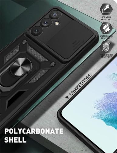 Image of SPAZY CASE Samsung Galaxy S23 FE Back Cover | Heavy Duty Hybrid Case with 360 Degree Rotating Finger Ring Holder + Slider Shutter Camera Protection Case for Samsung Galaxy S23 FE 5G - Black
