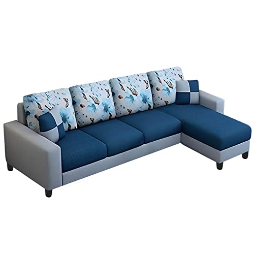 Image of Orland 8 Seater RHS L Shape Sofa with Center Table & 2 Puffy | Color - (Blue Grey Fabric)