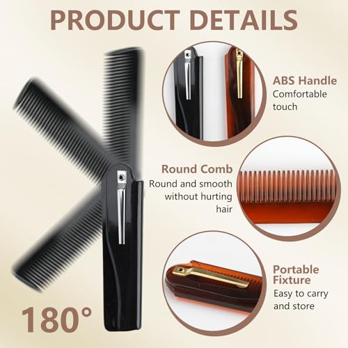 Folding-Comb-for-Beard-Hair-2-Pieces-Beard-Comb-Portable-Folding-Comb-for-Men-Pocket-Flip-Combs-for-Men-and-Women-Butterfly-Knife-Comb-Hair-Combs-for-Men-Small-Comb-Plastic-Portable-Travel-Hair