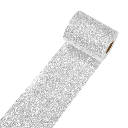 Decotalk Paillettes Bordure de Papier Peint Frise Murale Adhesive Argent Glitter 10X600cm Frise Murale Autocollant Argent Imperméable Adhesif Pour Meuble Autocollants...