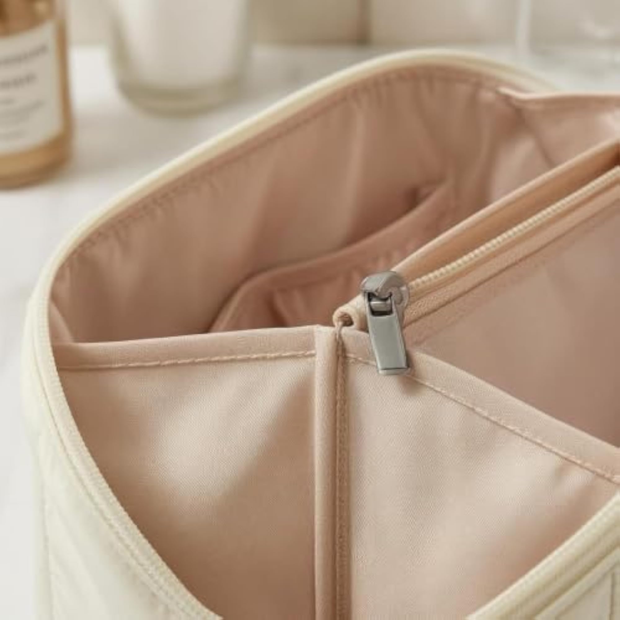 Divided Interior Padded Quilted Cosmetic Bag, Black