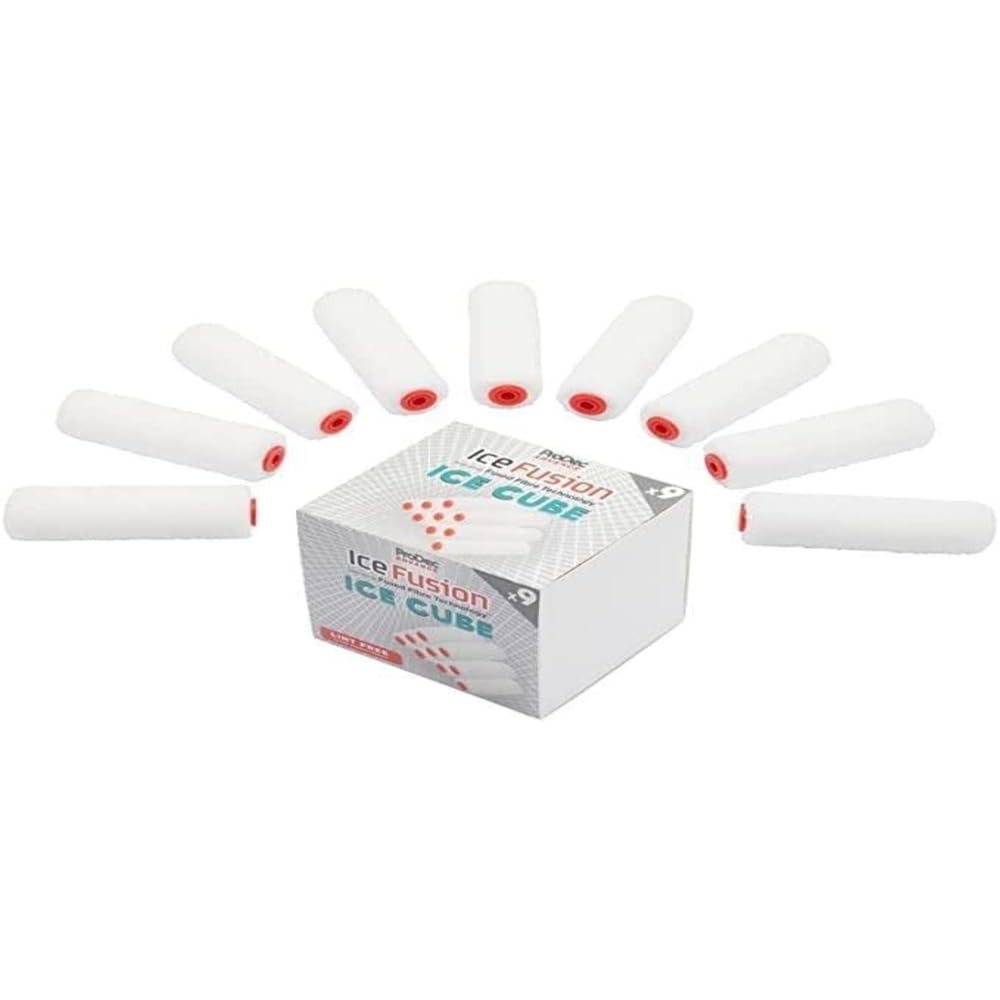 ProDec Advance 9 piece Ice Cube - 9x Ice Fusion 4 inch Medium Pile Mini Paint Rollers for an Ultra-Smooth Finish Painting with Emulsion and Satin Paints on Interior Walls, Ceilings, Wood and Metal, 4"