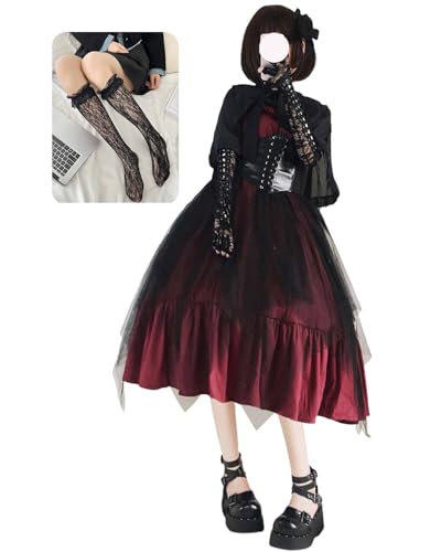 [JIURUN] ワンピース ロリータ ゴスロリ 衣装 ロリータ ジャンパースカート コスプレ アニメ cosplay lolita 大きいサイズ 森ガール 甘ロリ 羽織り 手袋 サッシュベルト ゴシック ドレス 女装 服 メイド クリスマス ハロウィン ゆめかわいい