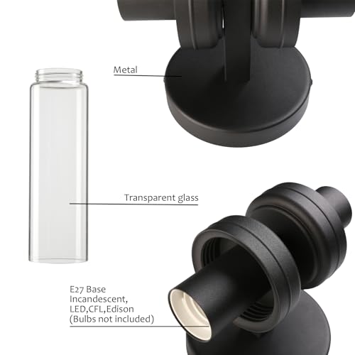 Image of Pathson 2 Lights Cylinder Glass Wall Sconce, Hardwired Wall Vanity Lights with Double Tube Glass, Vintage Aluminum Wall Lamp Decor for Living Room Bedroom (Black 1-Pack)