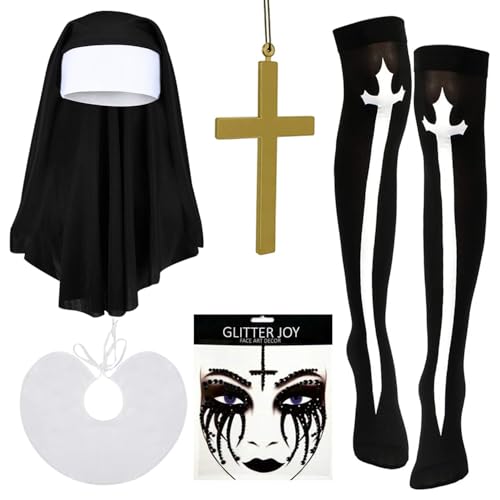 YUYWWAN Acessórios para disfarce de freira mulher, freiras costume Accessories Set Halloween, acessórios de freira disfarce mulher para o Dia das Bruxas conjunto de papéis (E)