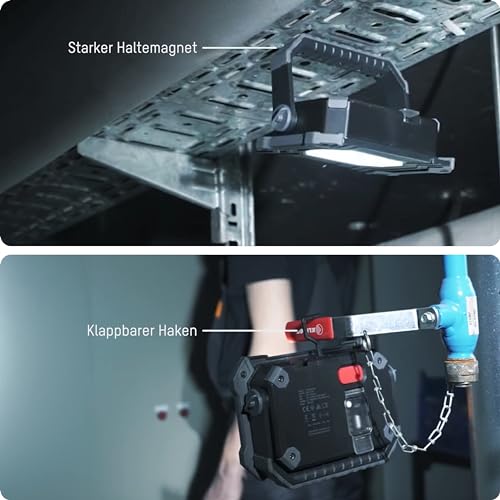 ANSMANN Wiederaufladbarer Arbeitsstrahler mit 30W COB-LED, 6600 mAh für den professionellen Einsatz in Werkstatt, Handwerk, Baustelle, Inspektion, etc. Extrem robust und lichtstark, 1 Stück
