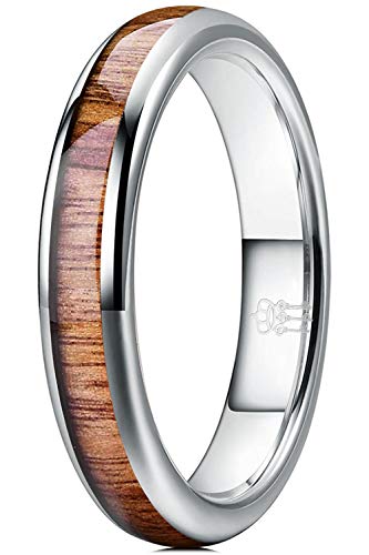 THREE KEYS JEWELRY 4mm 6mm 8mm Black Tungsten Wedding Ring Domed with Real Koa Wood Inlay