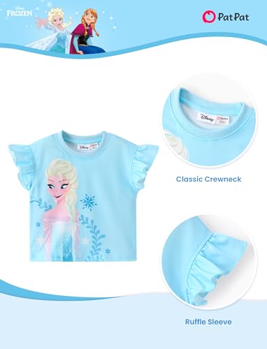 Image of Disney Frozen Elsa Minnie Mouse Stitch Princess Girls' Skirt Sets Ruffle Short Sleeve Clothes 2pcs Outfits Summer Dress 2-9Y