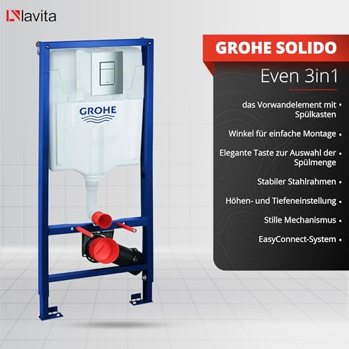 Lavita Vorwandelement Solido + Wand Hänge WC Galve Schwarz Spülrandlos + WC Sitz mit Absenkautomatik Verchromter Knopf Komplettset Unterputz Spülkasten Toilette Komplett Sett WC – Bild 4