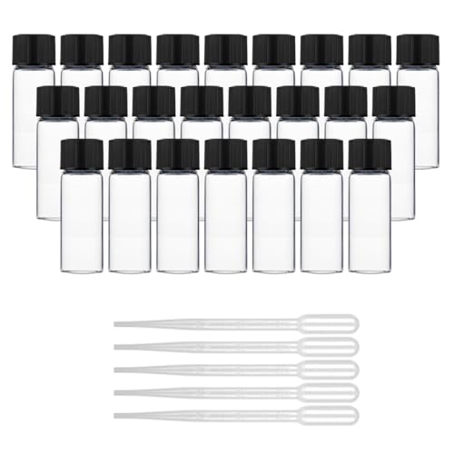 Image of Clear Borosilicate Glass Vials, Culture Tubes with Screw Caps and Plastic Droppers, Small Liquid Sample Vial, Test Tubes, Leak-Proof Vial (10, 10ml)