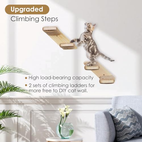 Cat Wall Shelf Set - 4-Level Wall Mounted Cat Steps With Hammock & Scrching Posts