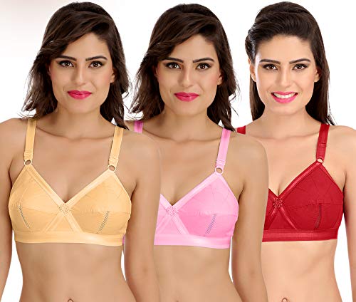 Image of SONA Women's Cotton Non-Padded Non-Wired Full Coverage Bra (Multicolour 34E) Pack of 3