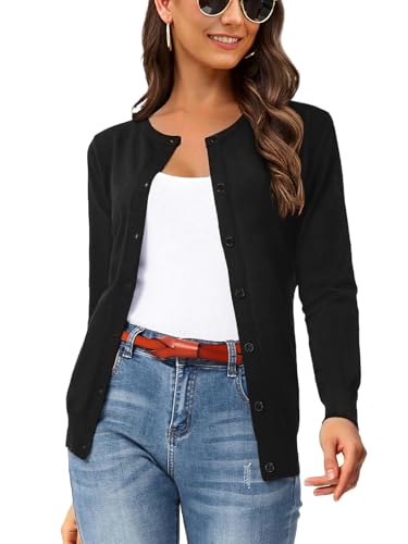 Women's 2025 Long Sleeve Lightweight Crewneck Casual Cardigan Sweater S-3XL - Main Image