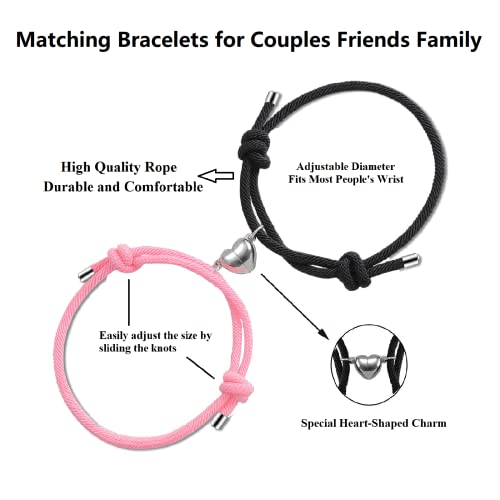 Dlihc 2Pcs Couples Bracelets For Women Men, Heart Bracelets For Couples, Black And Pink Matching Bracelets For Best Friend Boyfriend And Girlfriend #TOP1