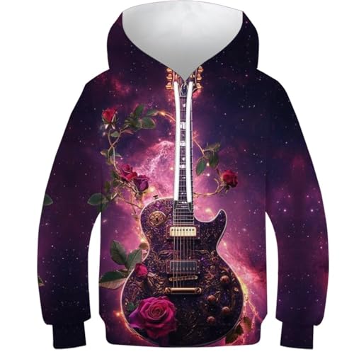 Sweat à capuche garçon imprimé guitare rose pull manches longues 12-14 ans