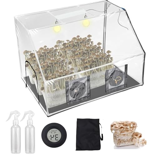 Kit de culture de champignons avec visibilité transparente, poignets réglables, comprend un pulvérisateur et un thermomètre pour diverses cultures de champignons