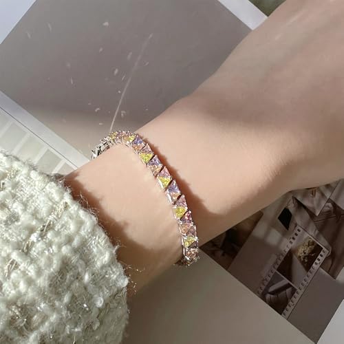 Women's 18K Gold Tennis Bracelet Feathuring with Interlaced Triangle Colored Moissanite, Gift for Her4