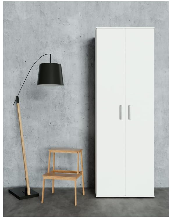 BDW Armadio Multiuso, Armadio Utility con 2 ante, 60 x 33 x 176 cm, 4 ripiani, per ripostiglio e garage (bianco)