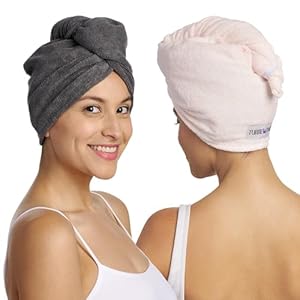 Turbie Twist 2-Pack Microfiber Hair Towel for Beauty, Travel, Gifting – Hair Wrap Turban for Straight, Wavy & Curly Hair – Premium Hair Care – Grey & Light Pink