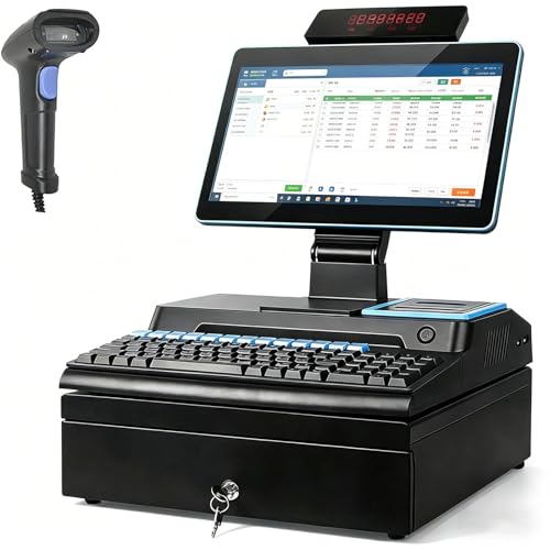 Caja registradora inteligente, sistema POS todo en uno, I5 de doble núcleo + DDR3 de 8 GB + SSD de 128 GB, pantalla multitáctil de 15.6 pulgadas + impresión de alta velocidad de 58 mm, cajón de
