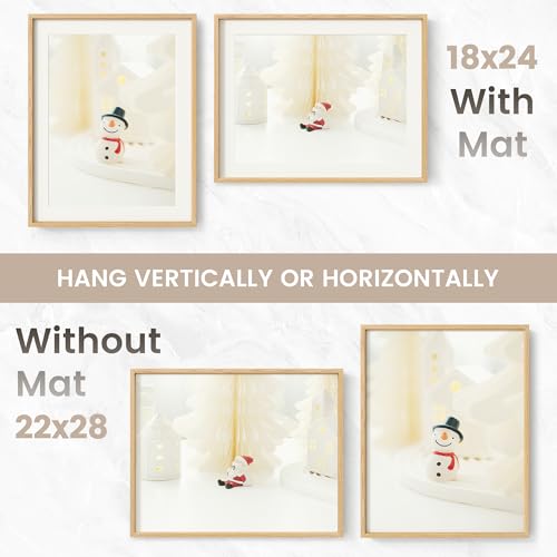 Image of 22x28 Poster Frame, USA-Sourced Natural Oak Wood Picture Collage Frame with HD Tempered Glass, Modern Simple 22 x 28 Wooden Photo Frame Matted to 18x24, Vertical & Horizontal Wall Hanging Display