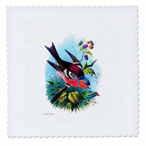 10x10 inch Quilt Square - Bird On Branch - Spring Vintage Illustration Watercolor Illustration