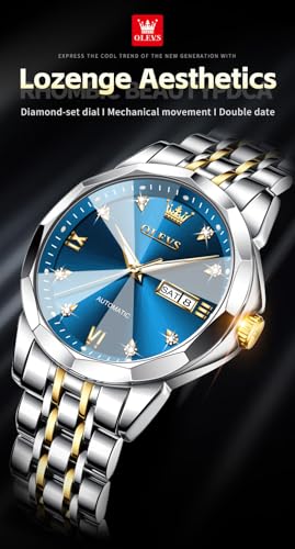 Image of OLEVS Watch for Men Automatic Classic Mechanical Watch Diamond Mirror Stainless Steel Dress Casual Waterproof Day /Date Calendar