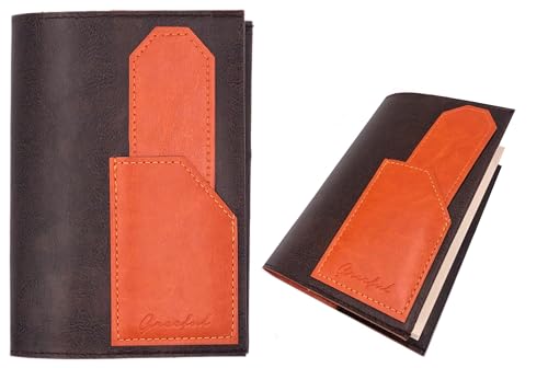 高級感ある合皮ブックカバー 文庫本サイズ Greeful しおり付き&軽量設計 ブラウン×オレンジ