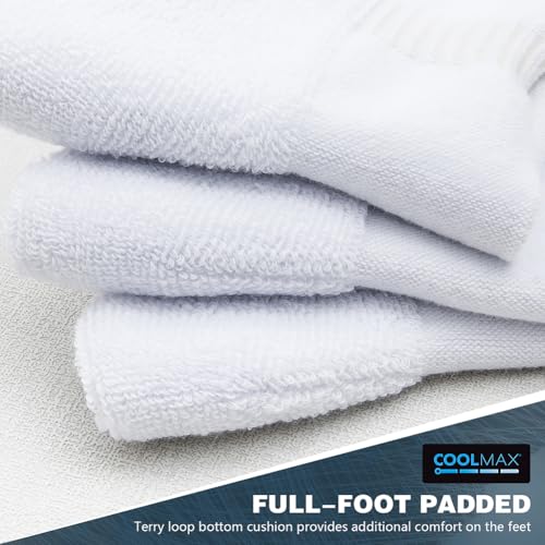 Athletic Socks White Crew Socks for Men & Women Moisture-Wicking Coolmax Cushion Compression Basketball Socks, 4-Pack4