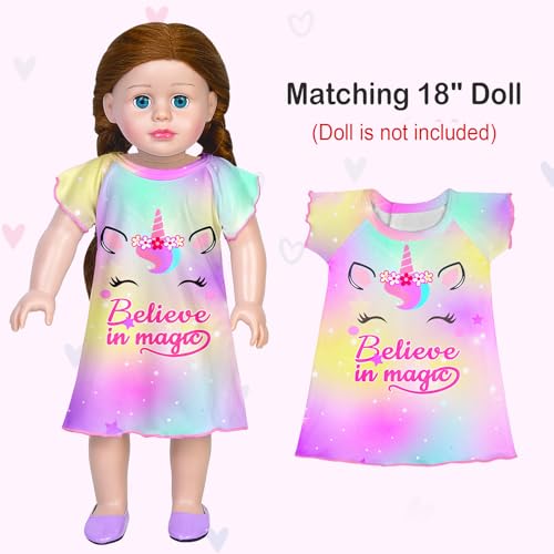 ICOSY Girls Nightgowns Matching Doll & Girls Pajamas Clothes Sleepwear for American 18" Girl Doll2