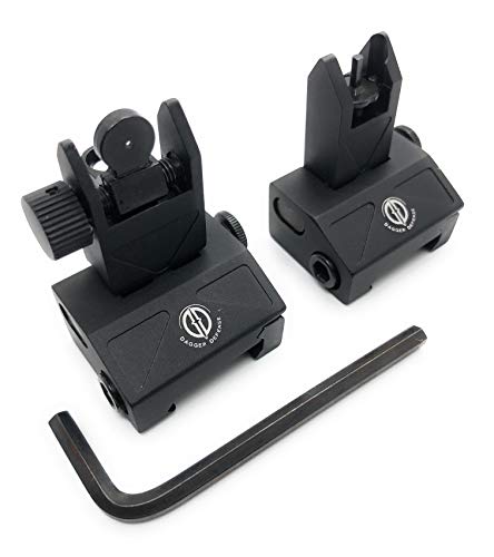 DD DAGGER DEFENSE Combat Vet Owned Company- V2- flip up Rail Mounted BUIS Back up Sights, Spring Loaded, for Standard 1913 Rail mounts V Design