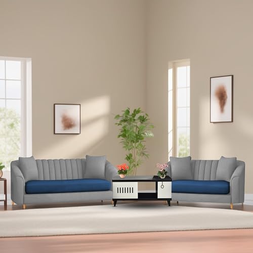 Image of Doraldo 3 + 2 Seater Sofa Set for Living Room (Blue Grey) Premium Fabric Sofa