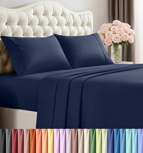 Image of Utopia Bedding Full Sheet Set - 4 Piece Bed Sheets for Full Size Bed, Soft and Breathable Microfiber, Includes 1 Fitted Sheet, 1 Flat Sheet and 2 Pillowcases (Navy Blue)