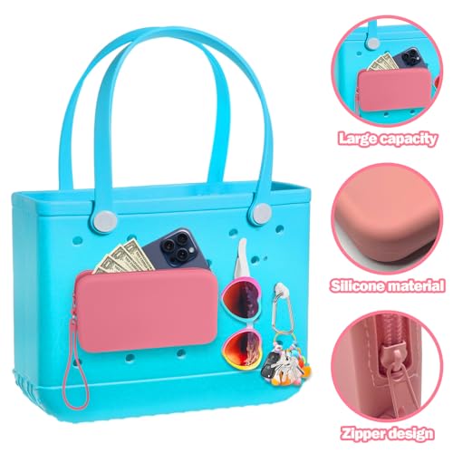 Image of Mity rain Silicone Zipper Bag Organizer for Bogg Bag - 2PCS Key Holder, Large Capacity (Cherry pink)