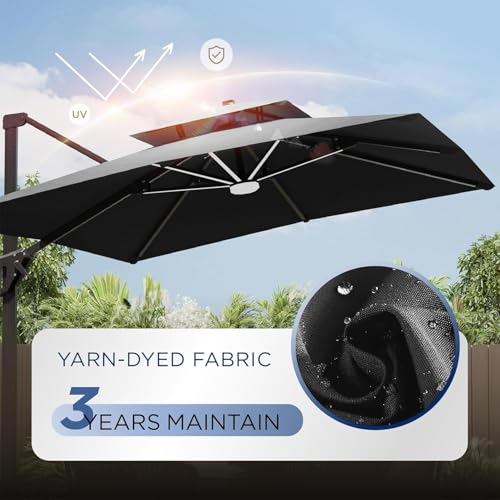 Image of 10' X 13' Patio Umbrella with Weighted Base and LED Lights Outdoor Cantilever Large Rectangle Offset Umbrellas Heavy Duty Aluminum Double Top with 360-degree Rotation for Pool Garden Deck, Black