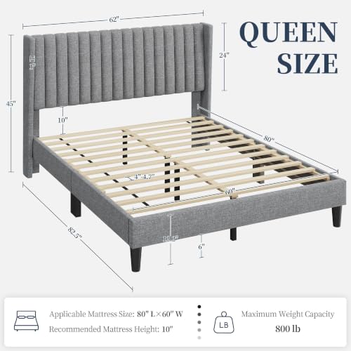Image of Yaheetech Queen Bed Frame with Headboard,Light Gray Channel-Tufted Platform