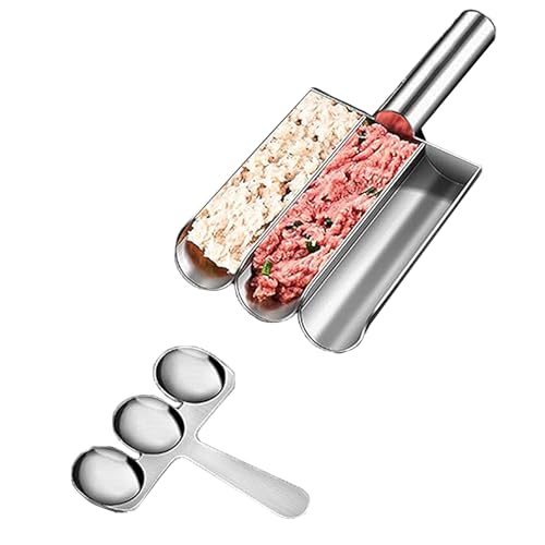 Máquina De Albóndigas, Fabricante De Albóndigas Herramientas, Máquina Para Hacer Albóndigas Triple, Albóndigas Antiadherente, Acero Inoxidable Con Rascador Para Bolas De Pescado y Albóndigas (A)