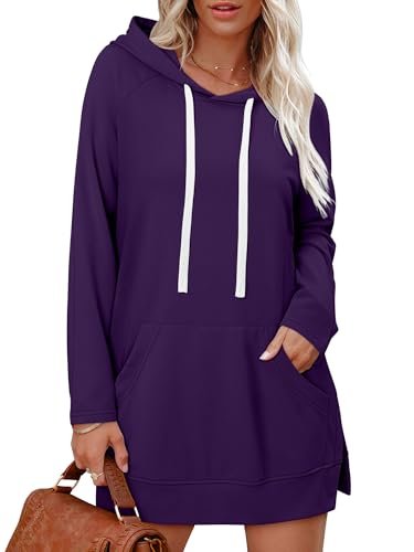 KISSMODA Women Hoodies Dress Long Sweatshirts Dress Raglan Sleeves Oversized Sweatshirts with Pocket 2025 Fall Winter Trendy