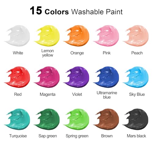 image for Smallbudi 15 Colors Large Washable Paint Set (33.8oz/ 1000ml), Bulk Pa