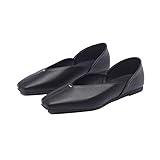 [Minax] パンプス レディース スクエアトゥ フラットパンプス Vカット ぺたんこ 靴 歩きやすい 履きやすい 柔らかい サッと履ける オフィス 美脚 旅行 (ブラック,23.5)