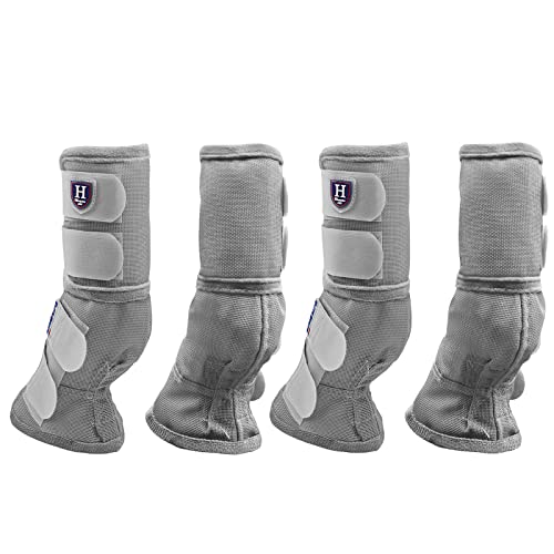 Harrison Howard Horse Fly Boots Perfect Contoured Fit Leg Guards Dense Mesh Boots With Ventilated Comfort Reliable Protection From Summer Elements Set Of 4 Silver Grey L cover