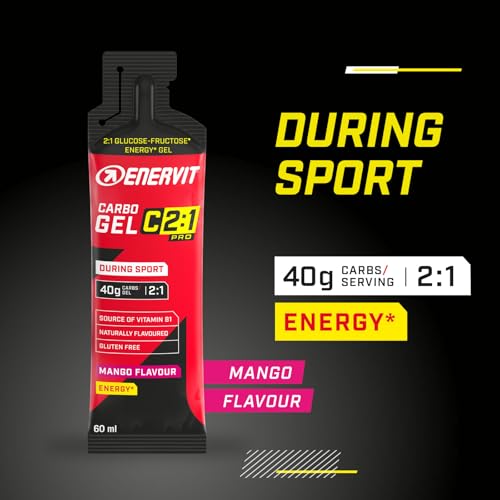 Enervit Carbo Gel C2:1PRO Mango, Gel Energetico, 40g di Carboidrati, per Attività ad Alta Intensità, +50% di Carboidrati Assorbiti, Gusto Mango, Senza Glutine, Alta Digeribilità, 7 Pack da 60ml - Immagine 1
