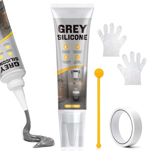 XINGHUO 150ML Silicone Gris, Joint Silicone, Joint Salle de Bain, Imperméable, Conservation Longue Durabilité sur Multi-supports, Convenant aux Salles de...