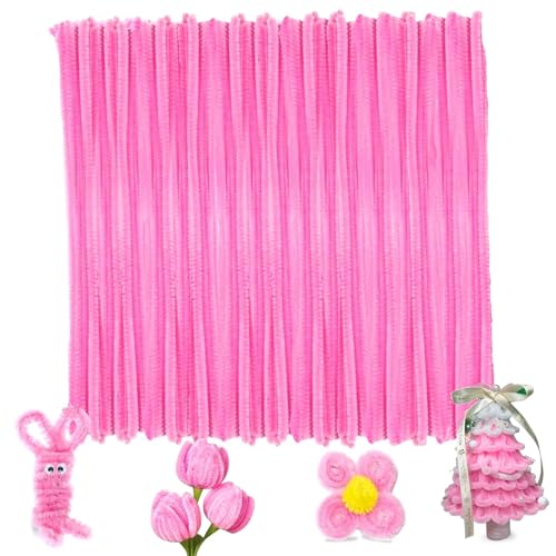 53 Arts Pipe Cleaners – 100-Piece Pink Craft Chenille Stems | Soft & Flexible DIY Art Supplies for Kids and Adults | Ideal for School Projects, Decorations, Crafting & Handmade Designs