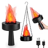 Bestview 3D Fake Fire USB Rechargeable Fake Campfire,Portable LED Effect Light Fake Flame Light, Realistic Simulated Prop Flame Lamp for Halloween Christmas Festival Decoration